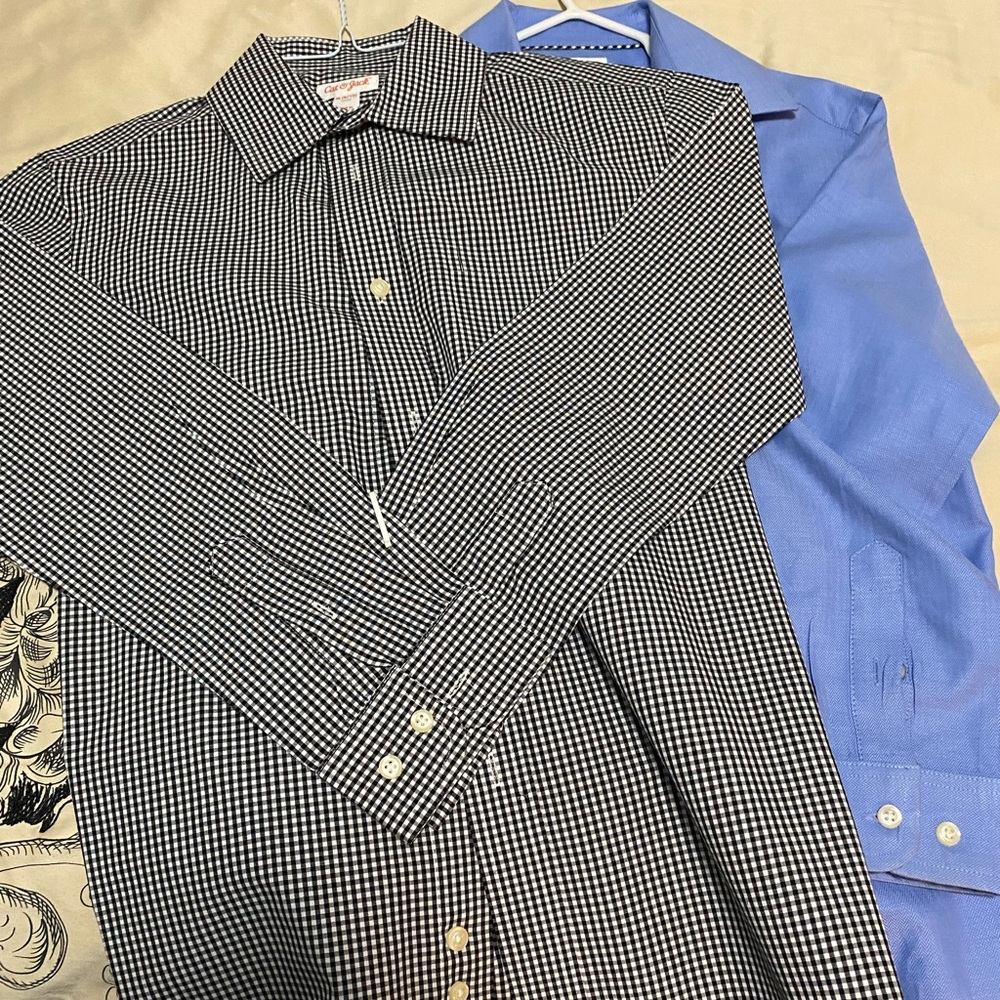 Cat and Jack  button-up shirts. Size YM (8/10) Blue and Black/White plaid shirt
